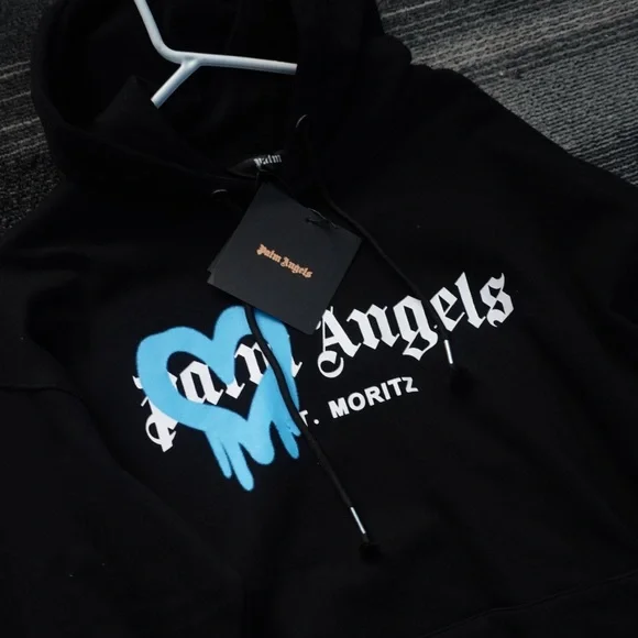 Palm Angels Hoodie Blue Paint Heart Heart